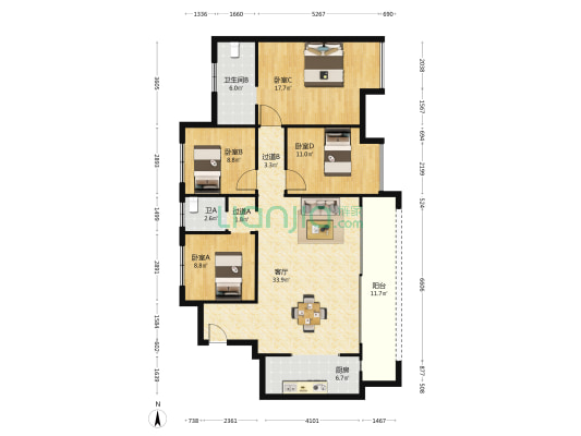 高科江澜礼墅三期一组团 4室1厅2卫 137平方