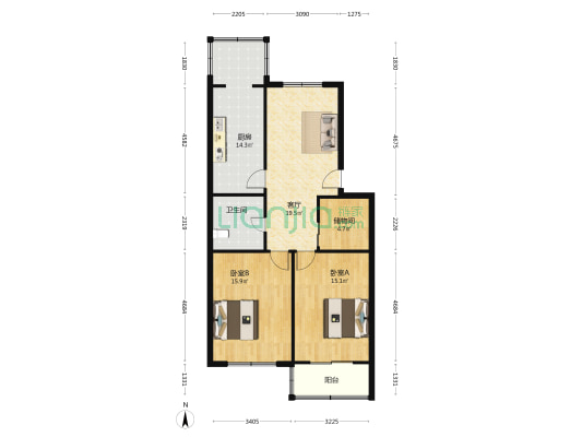 航院宿舍 2室1厅1卫 97平方