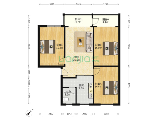 为民路1号 3室1厅1卫 100平方