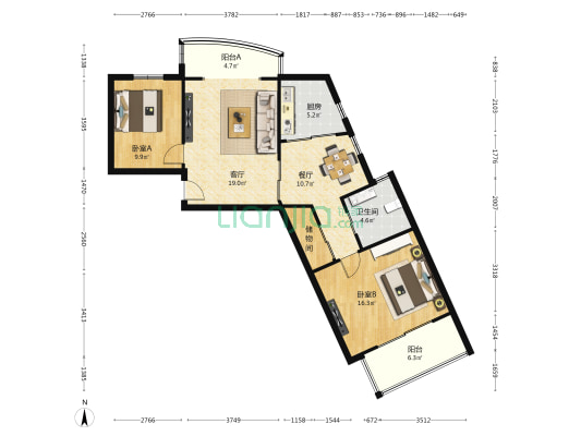 锦绿新城二期 2室2厅1卫 111平方