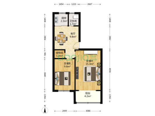 天宁寺东里 2室1厅1卫 56平方