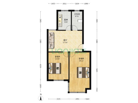 长宁苑五区 2室1厅1卫 76平方