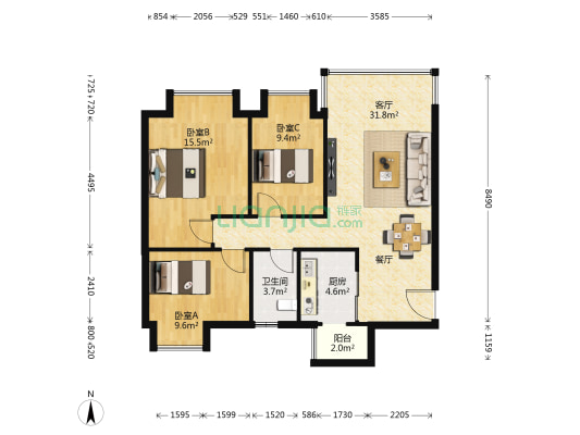 东城国际嘉仕苑 3室1厅1卫 85平方