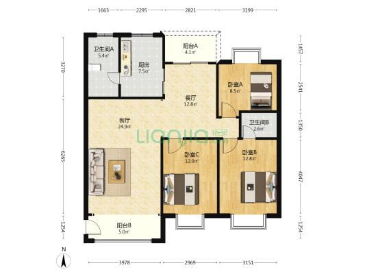 育贤居 3室2厅2卫 117平方