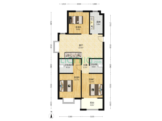 绿城中正诚园 3室1厅2卫 114平方