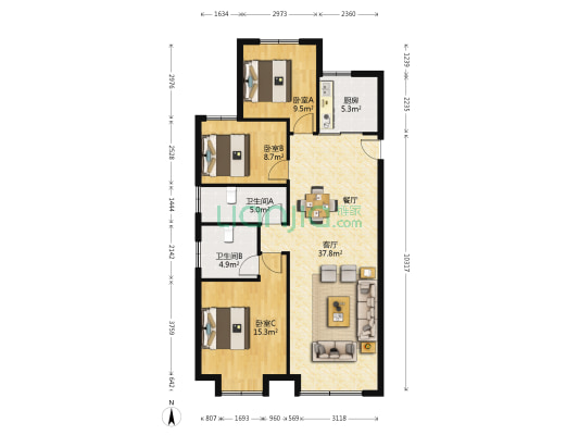 兰石豪布斯卡琨园 3室1厅2卫 126平方