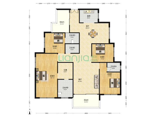 湘江壹号五期 4室2厅4卫 244平方