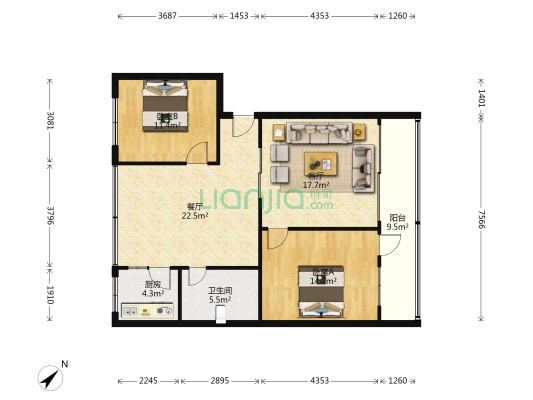 江西巷2号 2室2厅1卫 93平方