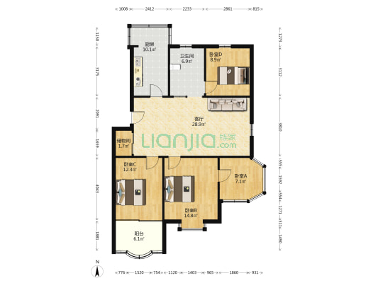 钢城花园一村 4室1厅1卫 115平方