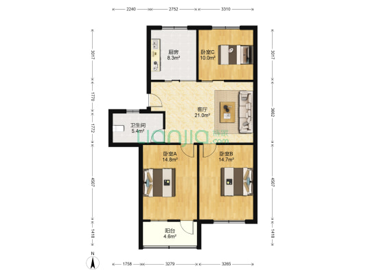 桃园四村 3室1厅1卫 95平方