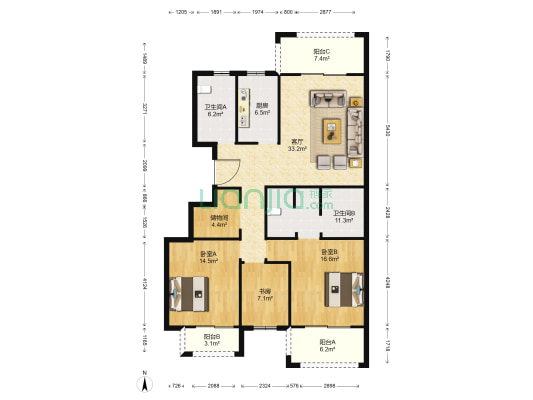 锦绣钱塘 3室1厅2卫 140平方