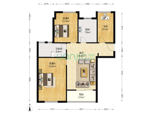 荣华花苑 3室1厅1卫 95平方