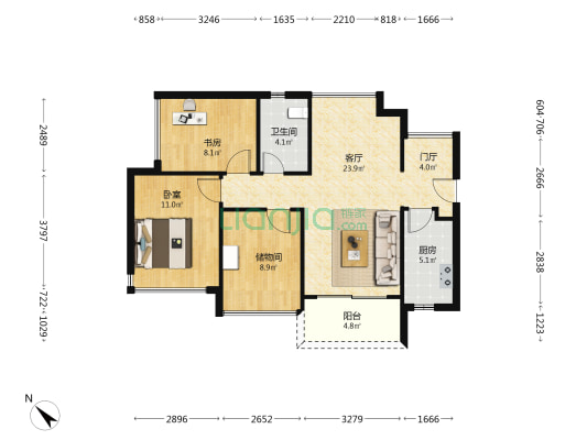 方直谷仓府 2室1厅1卫 84平方