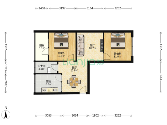 长安二中住宅楼 2室2厅1卫 74平方