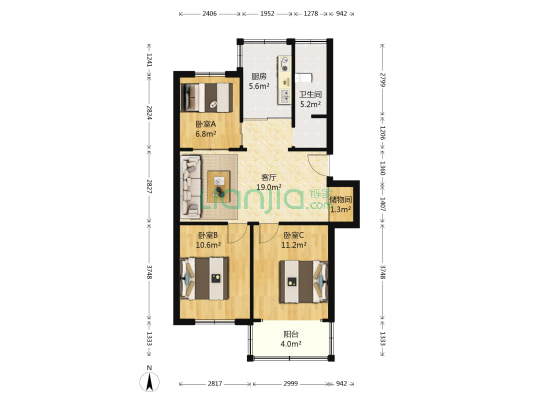 水西门大街135号 3室1厅1卫 81平方