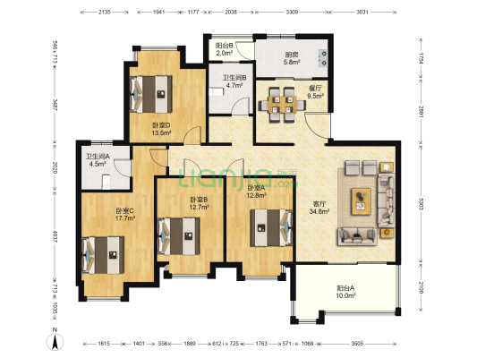 龙瑞苑 4室2厅2卫 151平方