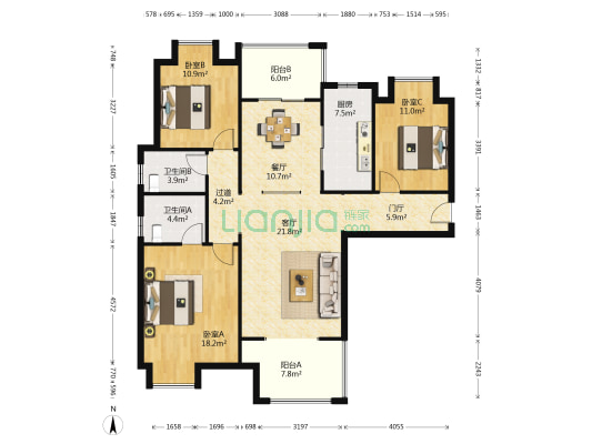 百瑞景中央生活区四期 3室2厅2卫 152平方