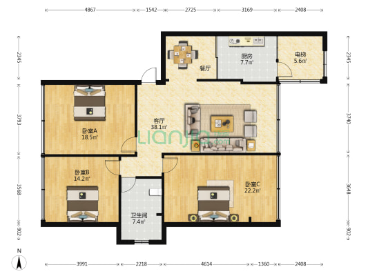 青年路313号 3室1厅1卫 121平方