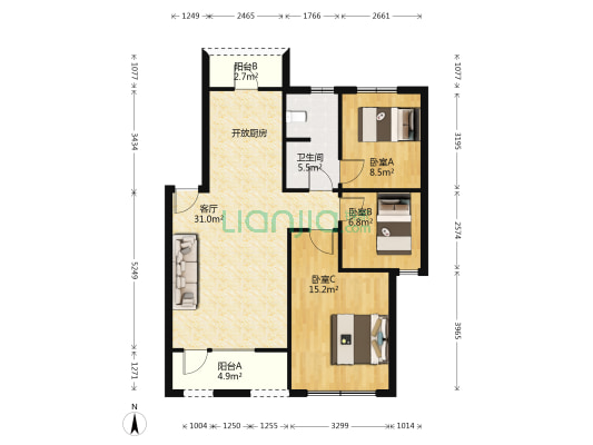中庚香海金鼎四期 3室1厅1卫 89平方