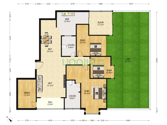 百灵尚品一号 3室2厅2卫 142平方