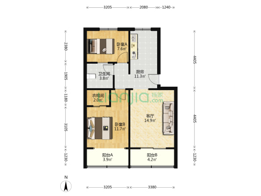 朝晖路184号 2室1厅1卫 73平方