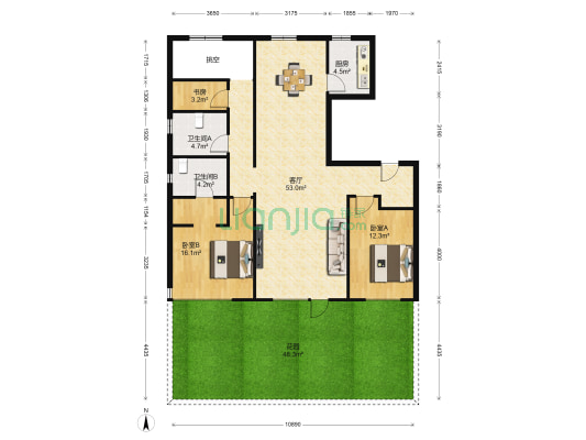 中海半山华府 3室1厅2卫 128平方