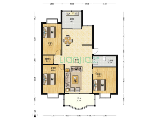 消防支队住宅楼 3室1厅1卫 129平方