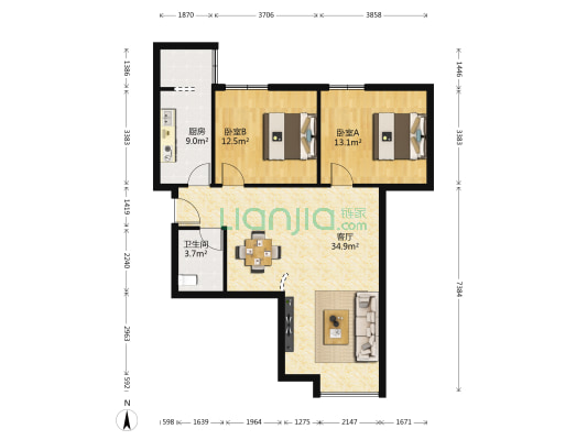 人民花园 2室1厅1卫 97平方