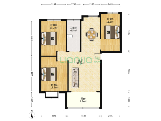 香樟四季 3室1厅1卫 95平方