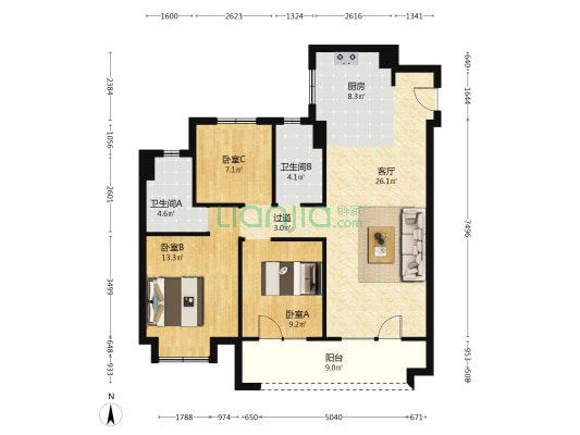 芝罘万科城·劝学里 3室1厅2卫 119平方