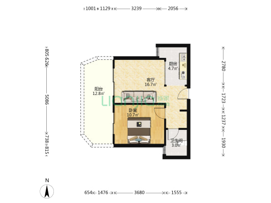 普达阳光康和假日 1室1厅1卫 64平方