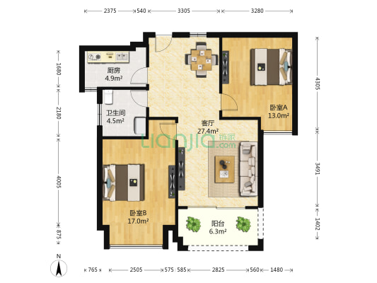 保利春天里 2室1厅1卫 86平方