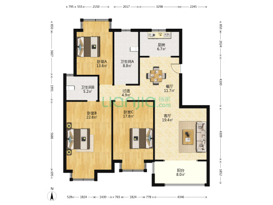 水榭花都 3室2厅2卫 144平方