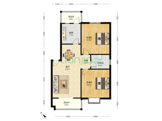 金河苑 2室1厅1卫 102平方