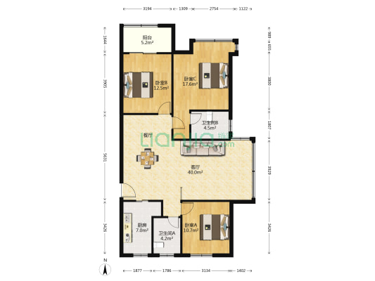 未来郡 3室1厅2卫 120平方