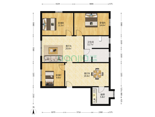 体育馆路15号 3室2厅1卫 85平方