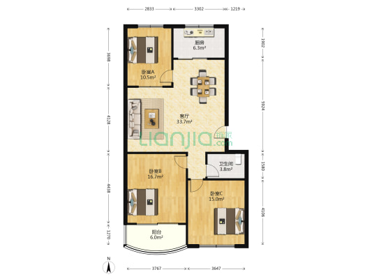 岱下明珠小区 3室1厅1卫 116平方