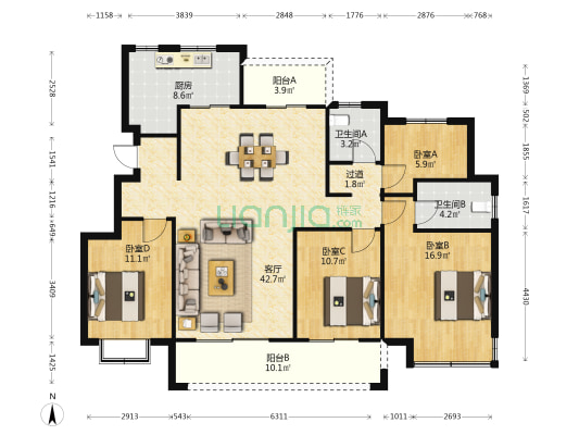 朗臻依山郡 4室1厅2卫 139平方