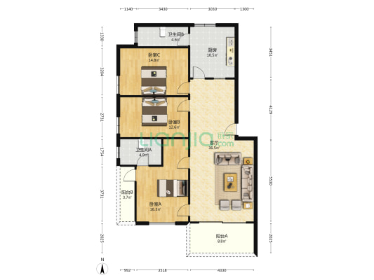 凤宇新邨 3室1厅2卫 118平方