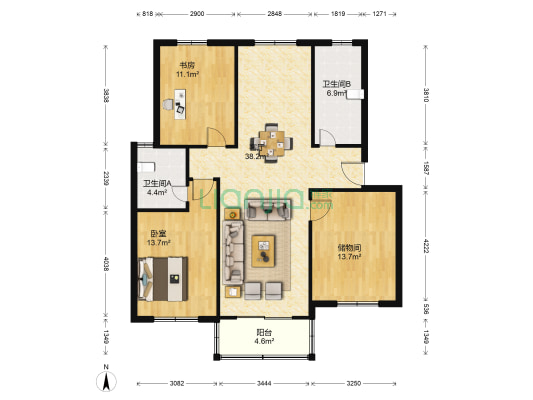 玉盘家园四区 2室1厅2卫 109平方