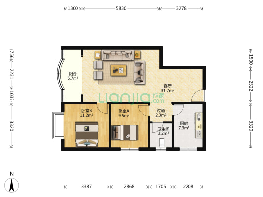锦龙苑 2室1厅1卫 89平方