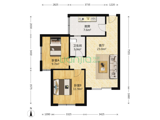 世秀新区 2室1厅1卫 77平方