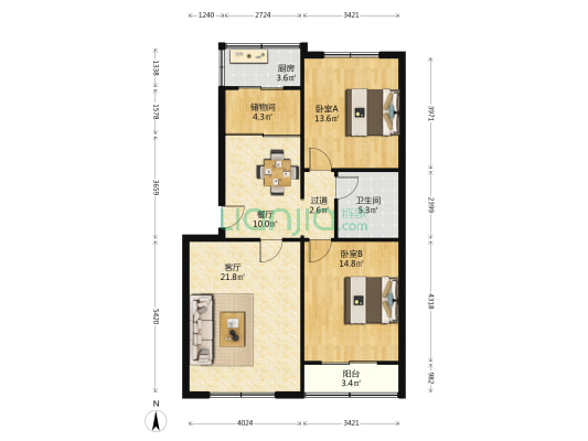 教师公寓 2室2厅1卫 100平方