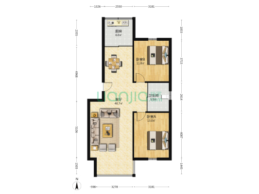 水岸聆风 2室1厅1卫 99平方