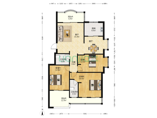 钱隆世家 3室1厅2卫 126平方