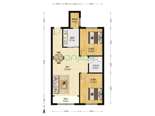 致幸福 2室1厅1卫 98平方