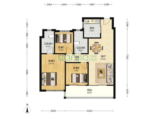 桂语云间 3室1厅2卫 98平方