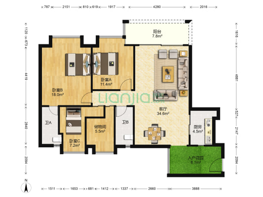 百晟汇翠湾 3室1厅2卫 115平方