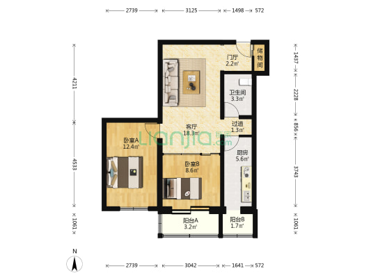 鼓楼大街西侧1号楼 2室1厅1卫 74平方