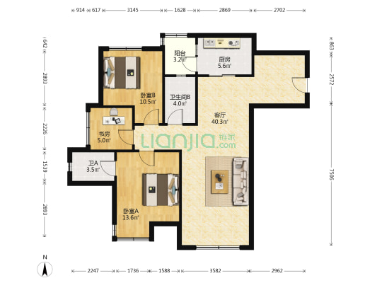 华宇城M8 3室1厅2卫 114平方